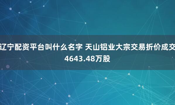 辽宁配资平台叫什么名字 天山铝业大宗交易折价成交4643.48万股
